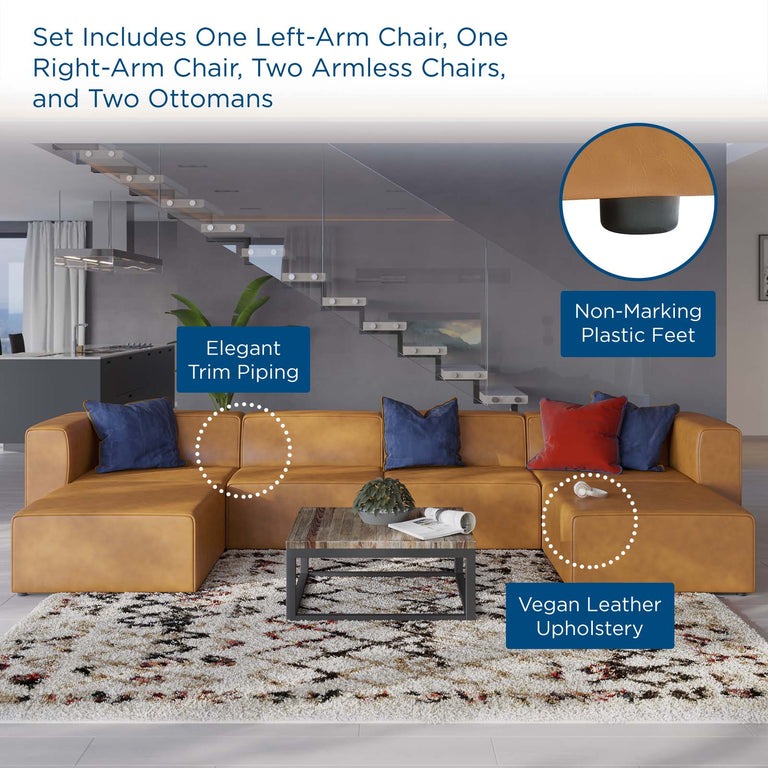 Mingle Vegan Leather 4-Piece Sofa and 2 Ottomans Set in Tan, EEI-4794-TAN