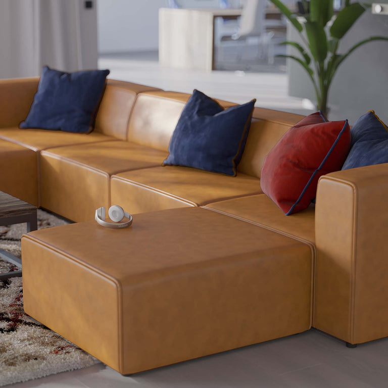 Mingle Vegan Leather 4-Piece Sofa and 2 Ottomans Set in Tan, EEI-4794-TAN