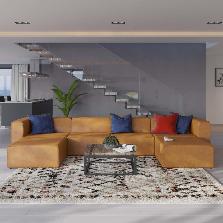 Mingle Vegan Leather 4-Piece Sofa and 2 Ottomans Set in Tan, EEI-4794-TAN