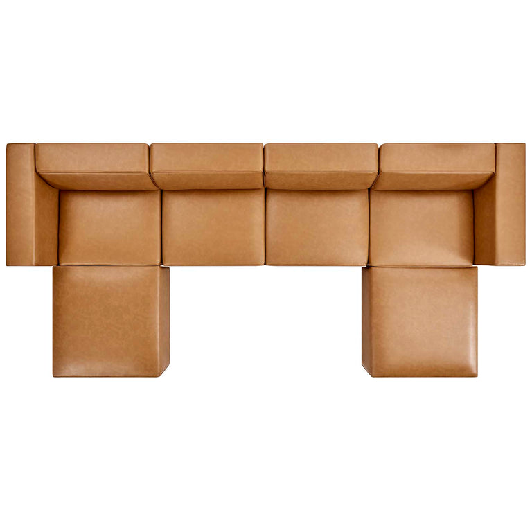 Mingle Vegan Leather 4-Piece Sofa and 2 Ottomans Set in Tan, EEI-4794-TAN