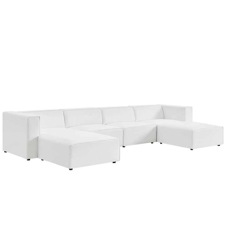 Mingle Vegan Leather 4-Piece Sofa and 2 Ottomans Set in White, EEI-4794-WHI