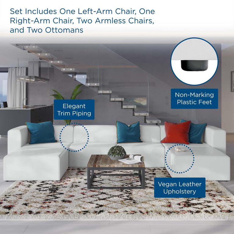 Mingle Vegan Leather 4-Piece Sofa and 2 Ottomans Set in White, EEI-4794-WHI