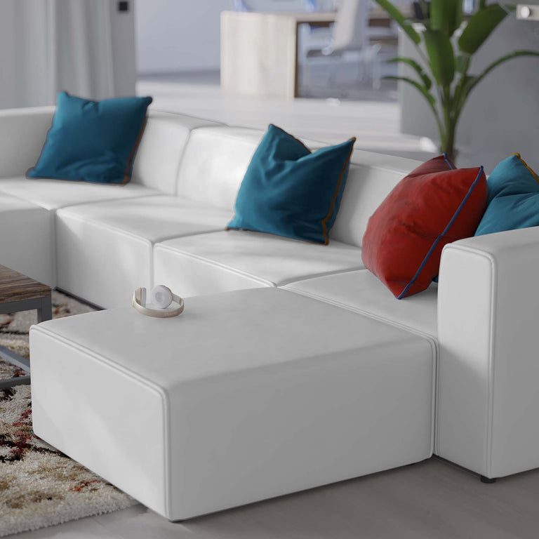 Mingle Vegan Leather 4-Piece Sofa and 2 Ottomans Set in White, EEI-4794-WHI
