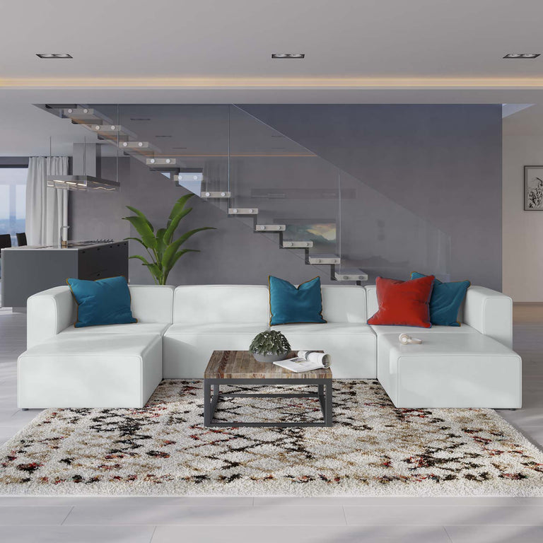 Mingle Vegan Leather 4-Piece Sofa and 2 Ottomans Set in White, EEI-4794-WHI