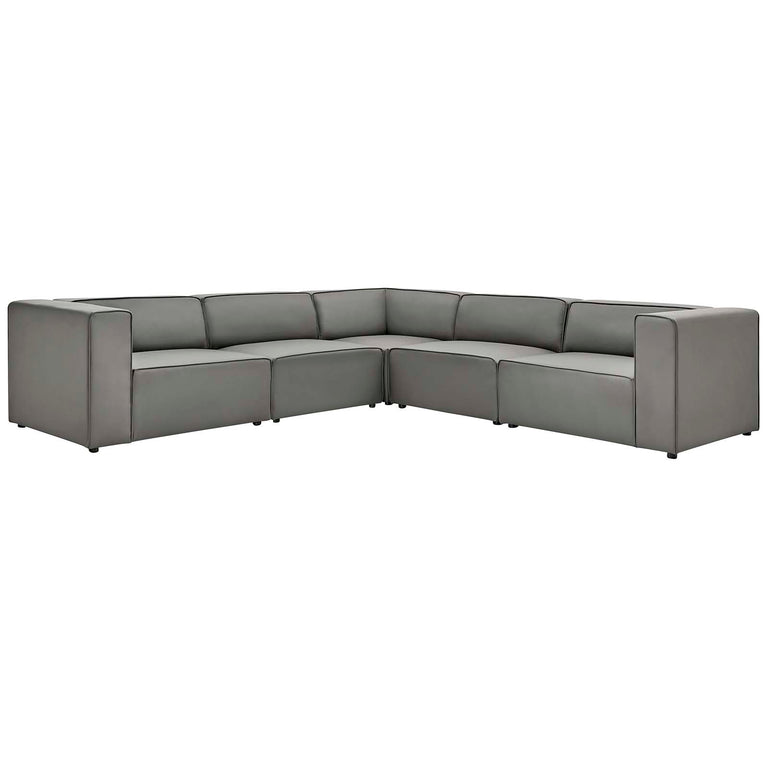 Mingle Vegan Leather 5-Piece Sectional Sofa in Gray, EEI-4795-GRY