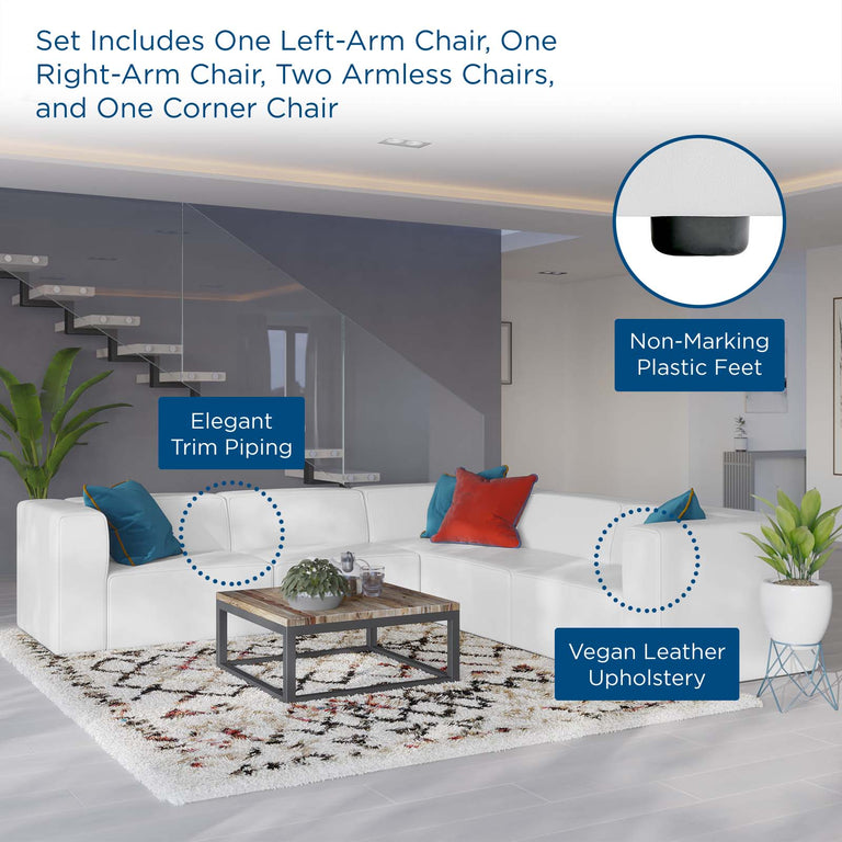 Mingle Vegan Leather 5-Piece Sectional Sofa in White, EEI-4795-WHI