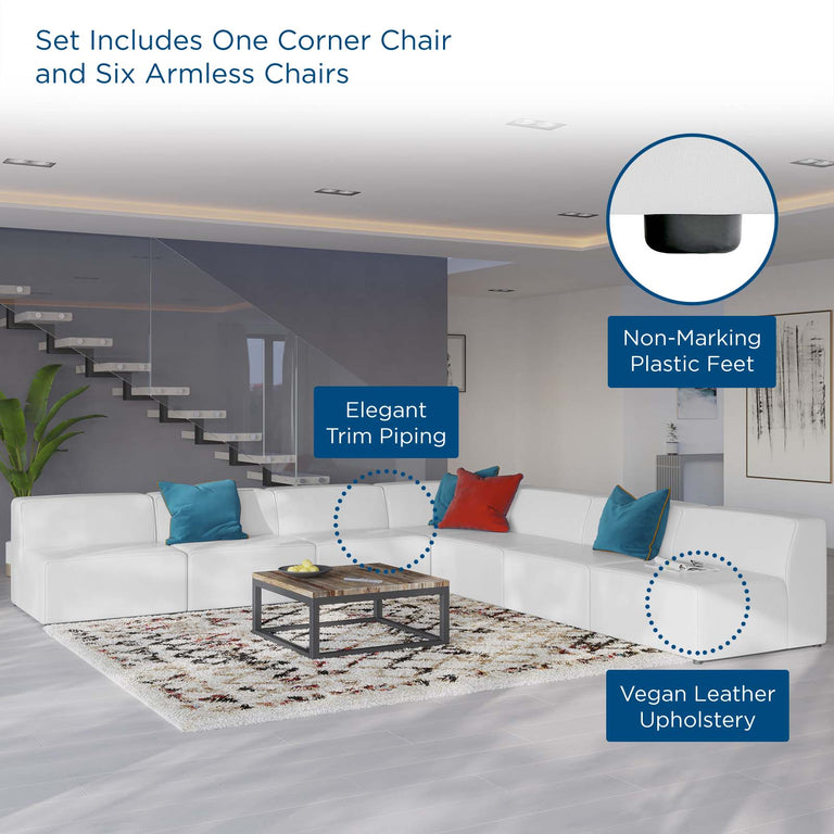 Mingle Vegan Leather 7-Piece Sectional Sofa in White, EEI-4797-WHI