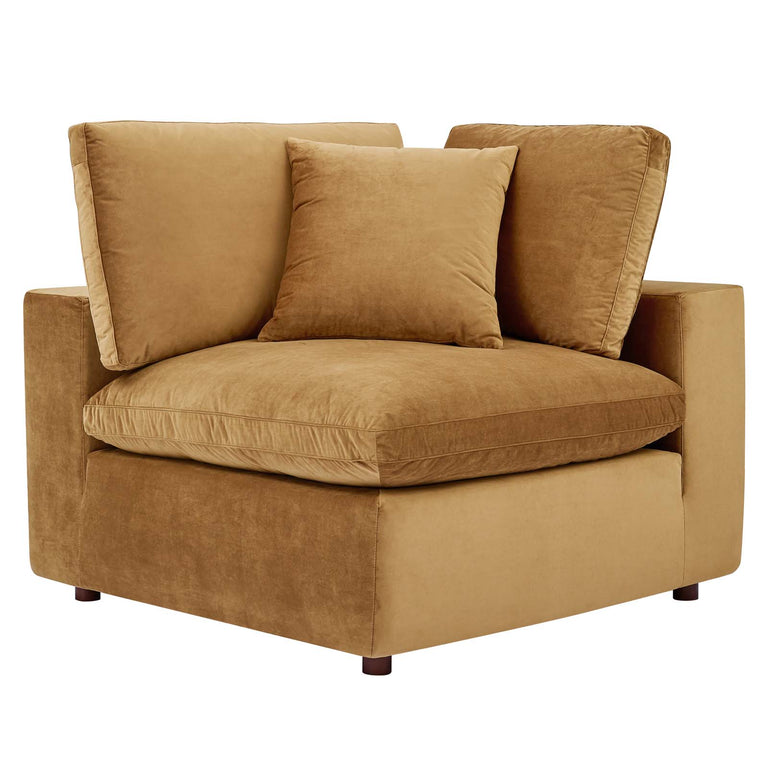 Commix Down Filled Overstuffed Performance Velvet 3-Seater Sofa in Cognac, EEI-4817-COG