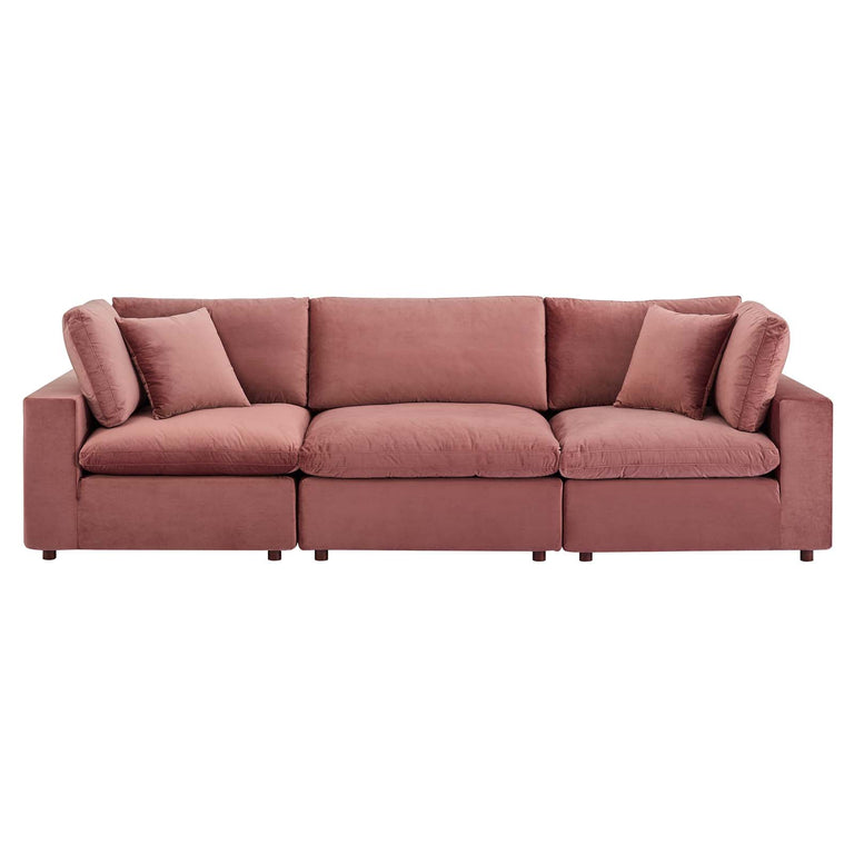 Commix Down Filled Overstuffed Performance Velvet 3-Seater Sofa in Dusty Rose, EEI-4817-DUS