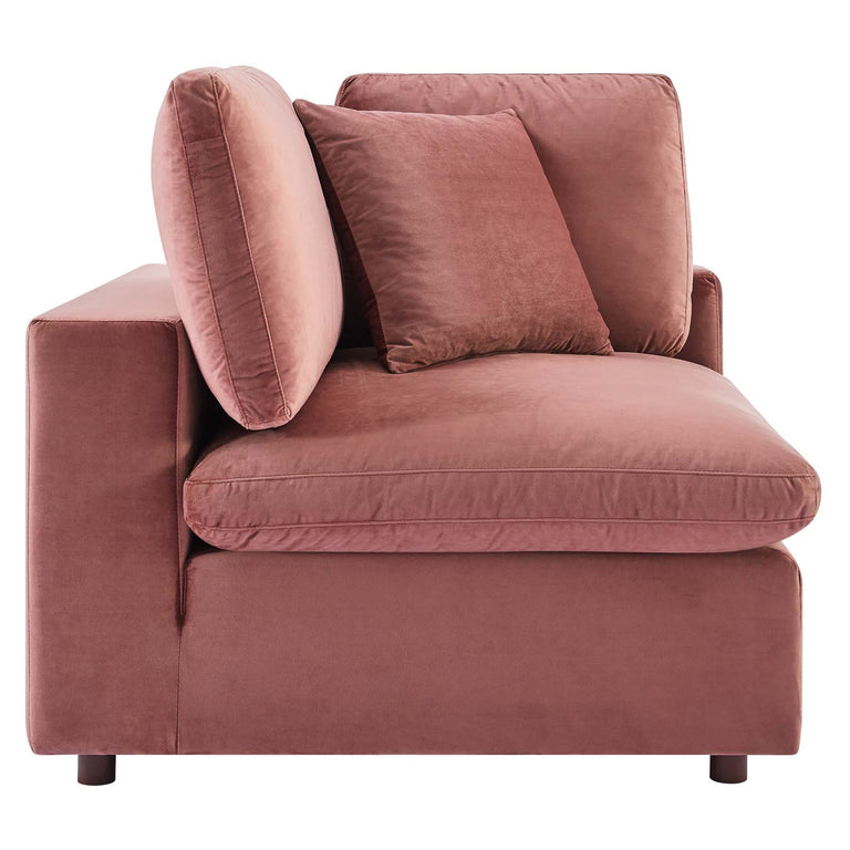 Commix Down Filled Overstuffed Performance Velvet 3-Seater Sofa in Dusty Rose, EEI-4817-DUS