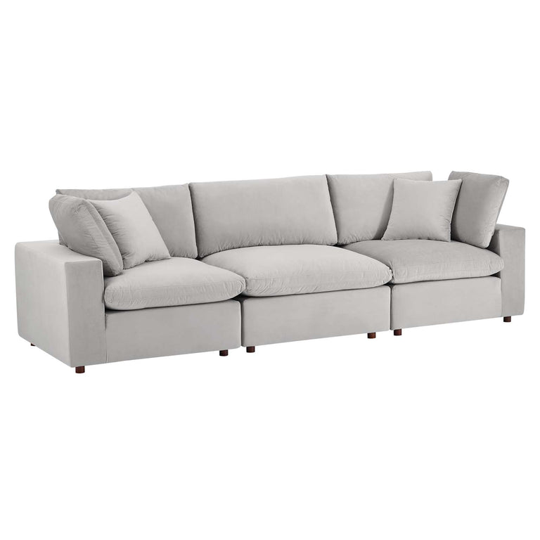 Commix Down Filled Overstuffed Performance Velvet 3-Seater Sofa in Light Gray, EEI-4817-LGR