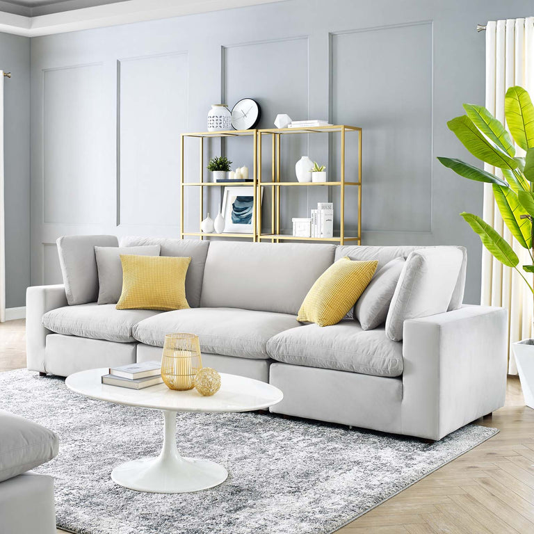 Commix Down Filled Overstuffed Performance Velvet 3-Seater Sofa in Light Gray, EEI-4817-LGR
