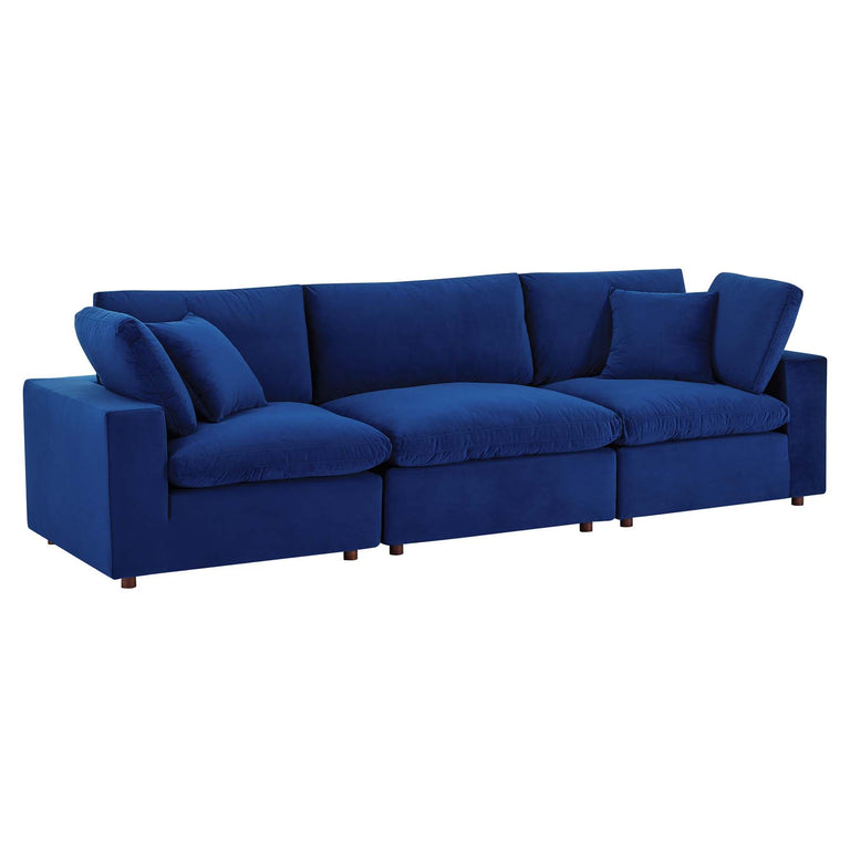 Commix Down Filled Overstuffed Performance Velvet 3-Seater Sofa in Navy, EEI-4817-NAV