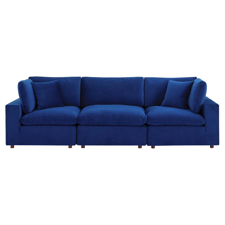 Commix Down Filled Overstuffed Performance Velvet 3-Seater Sofa in Navy, EEI-4817-NAV