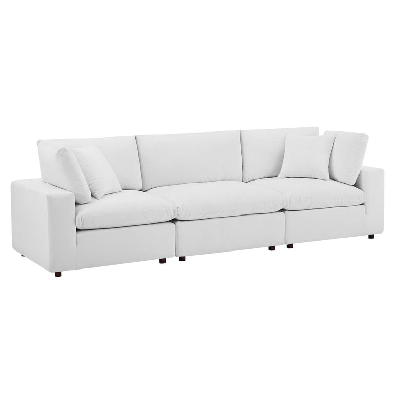 Commix Down Filled Overstuffed Performance Velvet 3-Seater Sofa in White, EEI-4817-WHI