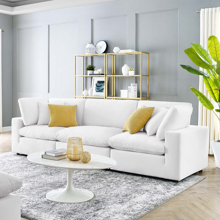 Commix Down Filled Overstuffed Performance Velvet 3-Seater Sofa in White, EEI-4817-WHI