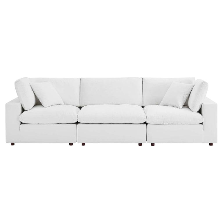Commix Down Filled Overstuffed Performance Velvet 3-Seater Sofa in White, EEI-4817-WHI