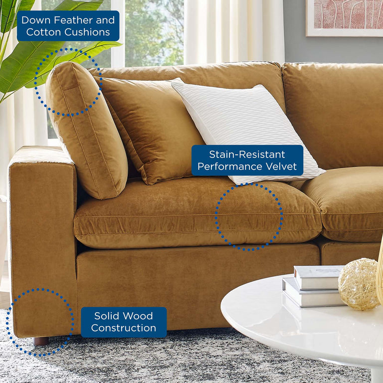Commix Down Filled Overstuffed Performance Velvet 4-Piece Sectional Sofa in Cognac, EEI-4818-COG