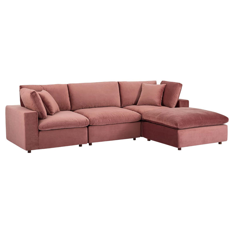Commix Down Filled Overstuffed Performance Velvet 4-Piece Sectional Sofa in Dusty Rose, EEI-4818-DUS