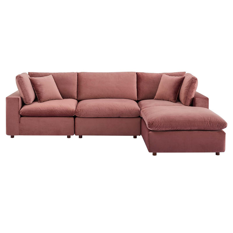 Commix Down Filled Overstuffed Performance Velvet 4-Piece Sectional Sofa in Dusty Rose, EEI-4818-DUS
