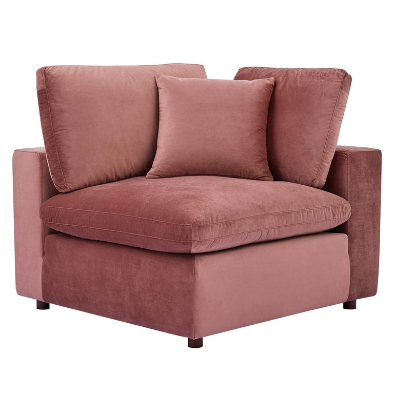 Commix Down Filled Overstuffed Performance Velvet 4-Piece Sectional Sofa in Dusty Rose, EEI-4818-DUS