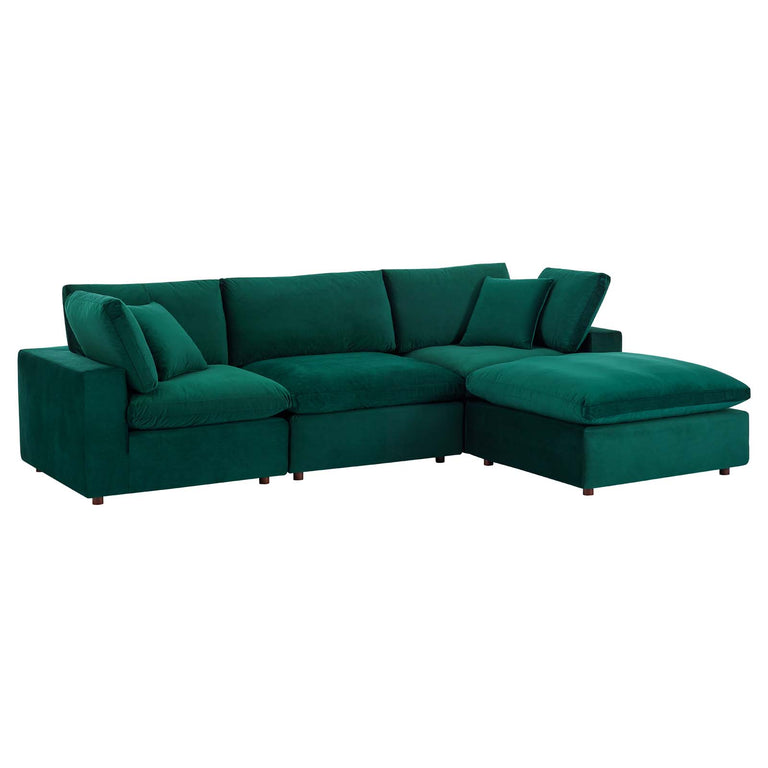 Commix Down Filled Overstuffed Performance Velvet 4-Piece Sectional Sofa in Green, EEI-4818-GRN