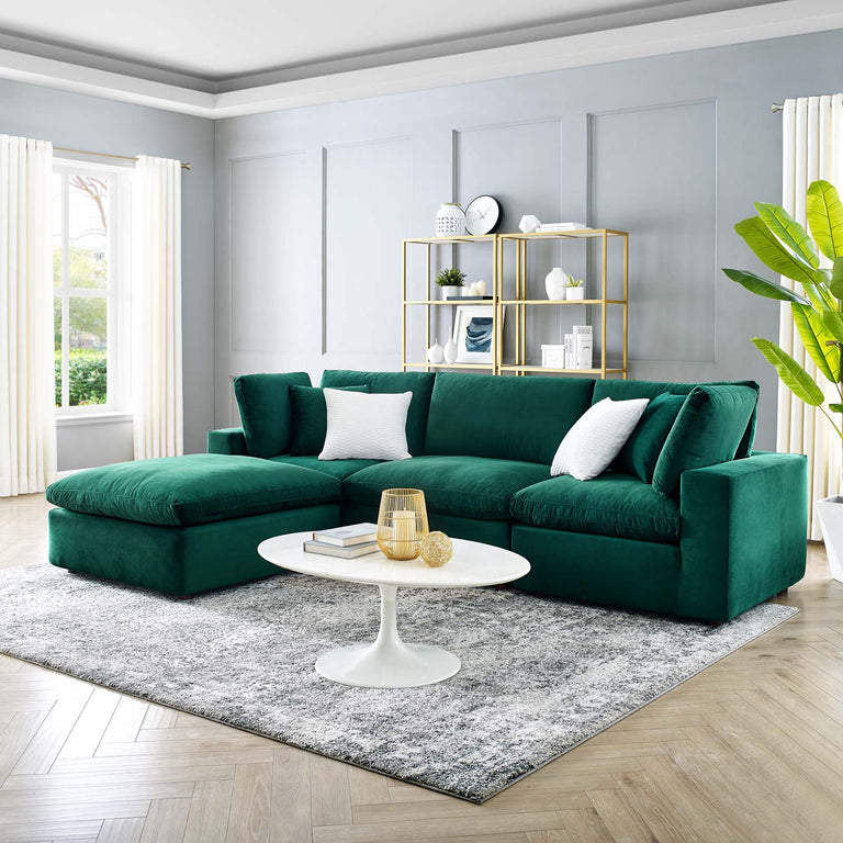 Commix Down Filled Overstuffed Performance Velvet 4-Piece Sectional Sofa in Green, EEI-4818-GRN