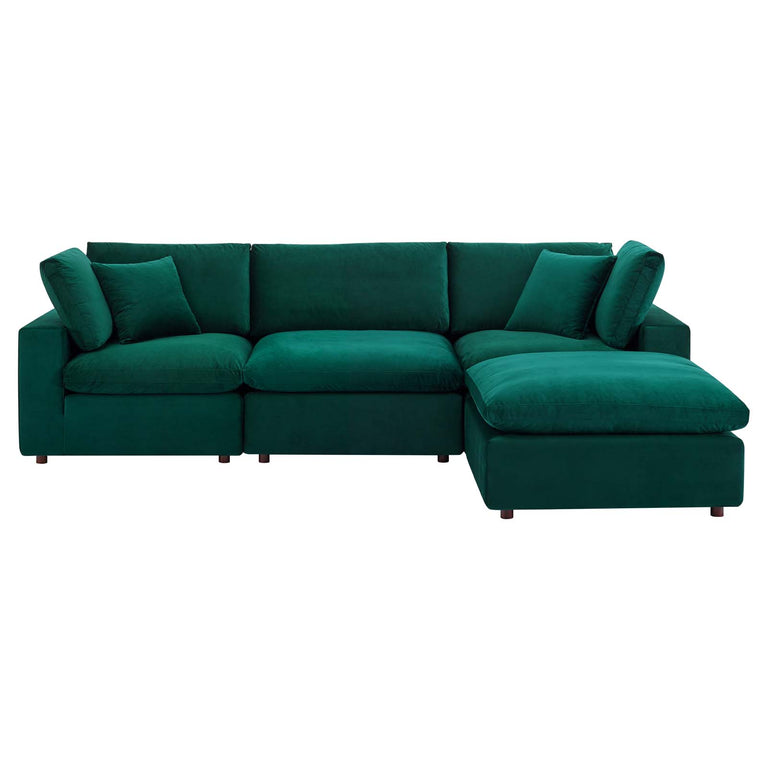 Commix Down Filled Overstuffed Performance Velvet 4-Piece Sectional Sofa in Green, EEI-4818-GRN