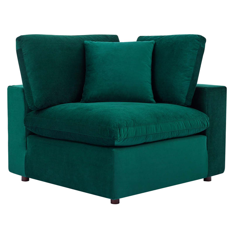 Commix Down Filled Overstuffed Performance Velvet 4-Piece Sectional Sofa in Green, EEI-4818-GRN