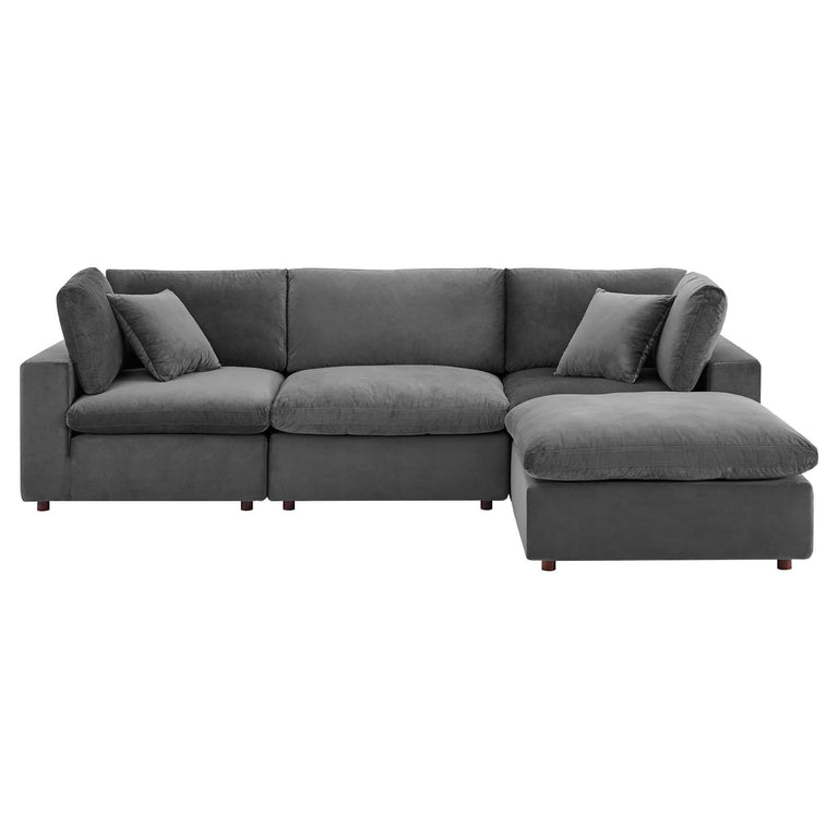 Commix Down Filled Overstuffed Performance Velvet 4-Piece Sectional Sofa in Gray, EEI-4818-GRY