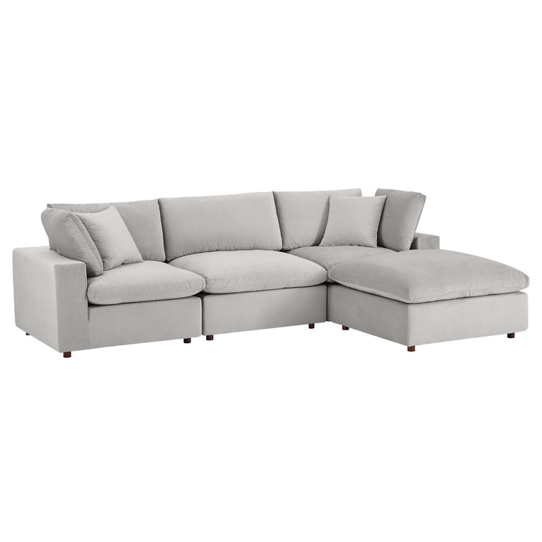Commix Down Filled Overstuffed Performance Velvet 4-Piece Sectional Sofa in Light Gray, EEI-4818-LGR