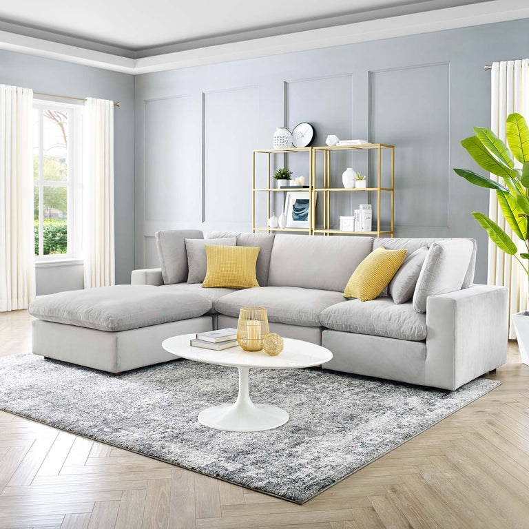 Commix Down Filled Overstuffed Performance Velvet 4-Piece Sectional Sofa in Light Gray, EEI-4818-LGR