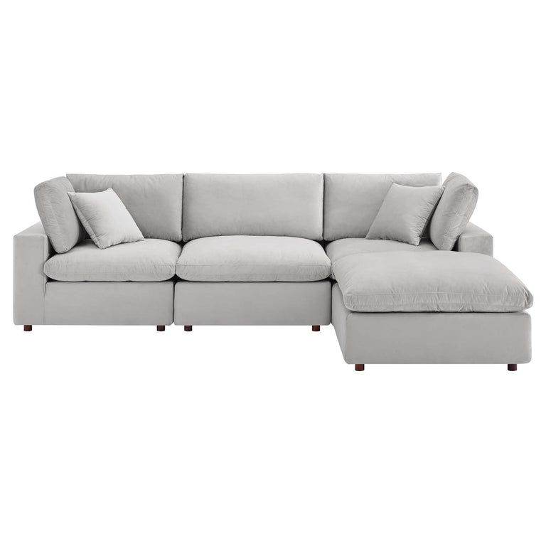 Commix Down Filled Overstuffed Performance Velvet 4-Piece Sectional Sofa in Light Gray, EEI-4818-LGR