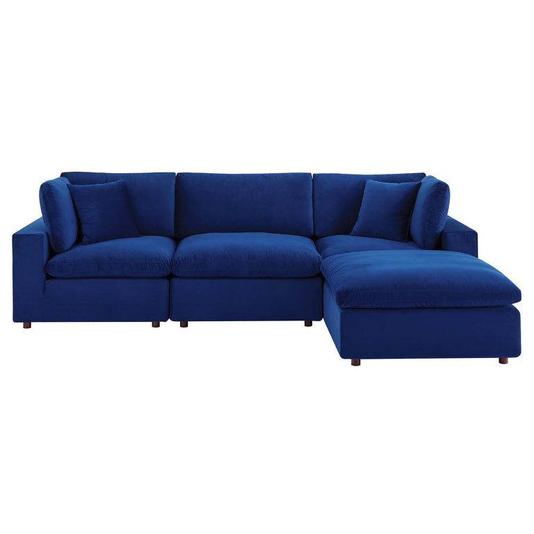Commix Down Filled Overstuffed Performance Velvet 4-Piece Sectional Sofa in Navy, EEI-4818-NAV