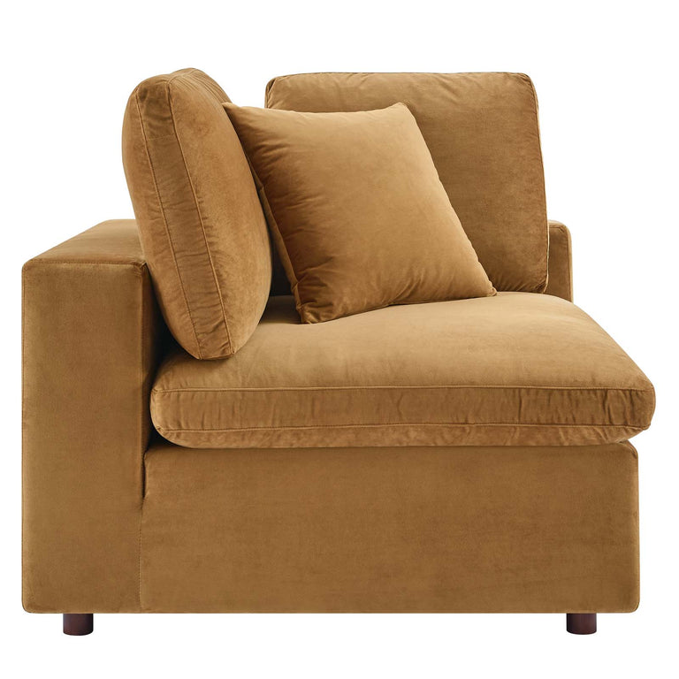 Commix Down Filled Overstuffed Performance Velvet 4-Seater Sofa in Cognac, EEI-4819-COG