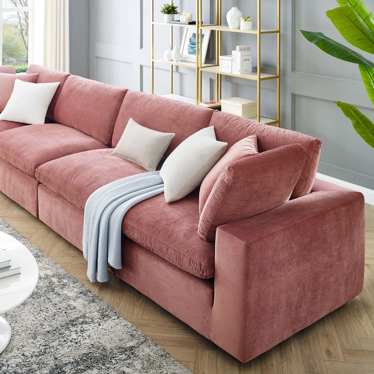 Commix Down Filled Overstuffed Performance Velvet 4-Seater Sofa in Dusty Rose, EEI-4819-DUS