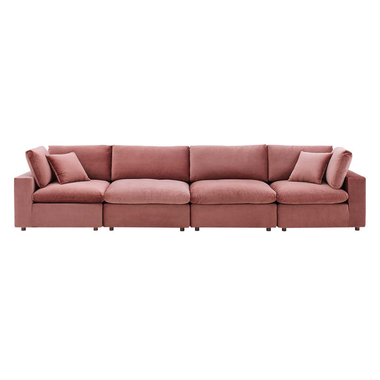 Commix Down Filled Overstuffed Performance Velvet 4-Seater Sofa in Dusty Rose, EEI-4819-DUS