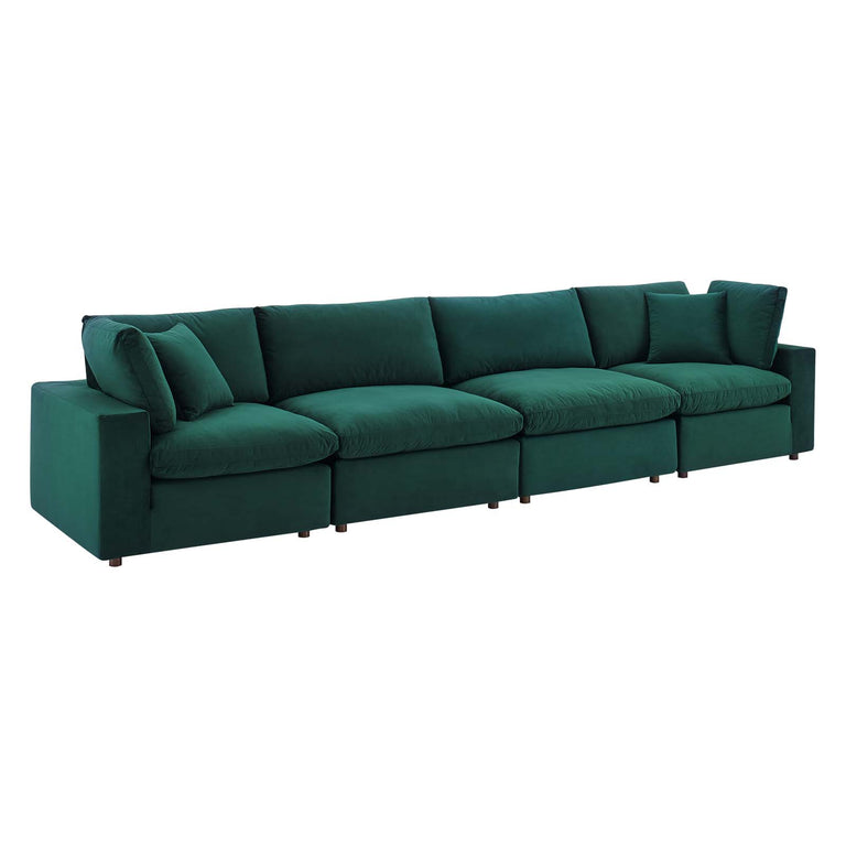 Commix Down Filled Overstuffed Performance Velvet 4-Seater Sofa in Green, EEI-4819-GRN