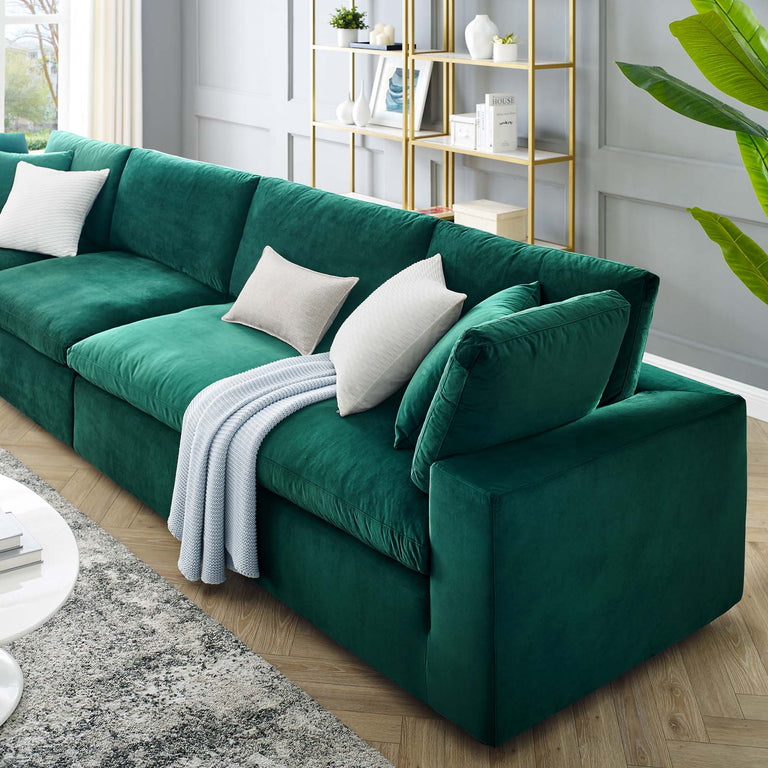 Commix Down Filled Overstuffed Performance Velvet 4-Seater Sofa in Green, EEI-4819-GRN