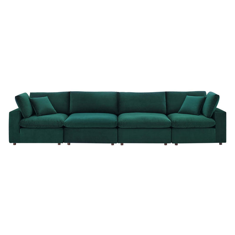Commix Down Filled Overstuffed Performance Velvet 4-Seater Sofa in Green, EEI-4819-GRN