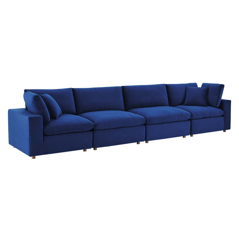 Commix Down Filled Overstuffed Performance Velvet 4-Seater Sofa in Navy, EEI-4819-NAV