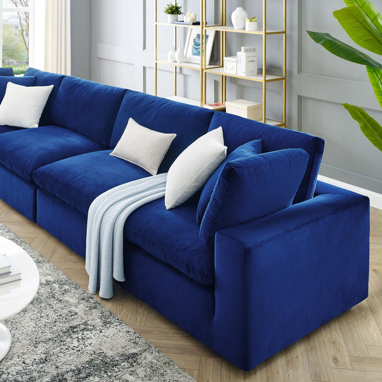 Commix Down Filled Overstuffed Performance Velvet 4-Seater Sofa in Navy, EEI-4819-NAV