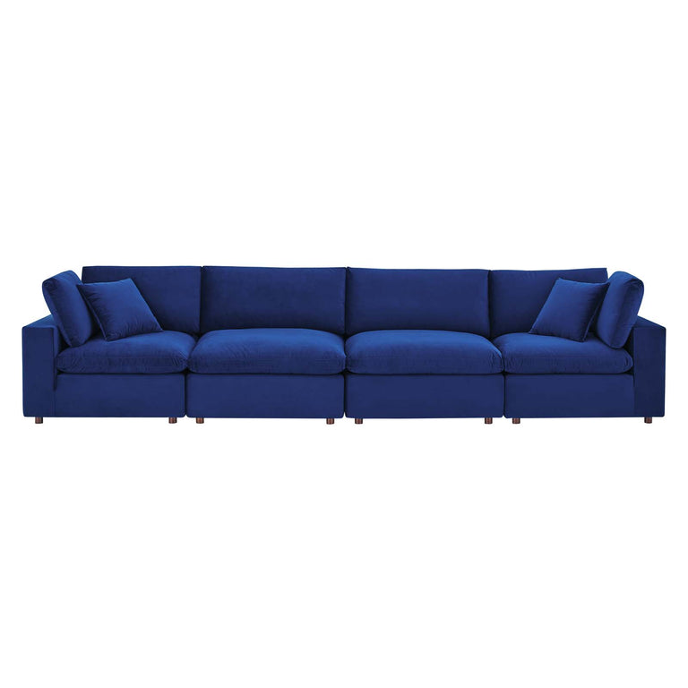 Commix Down Filled Overstuffed Performance Velvet 4-Seater Sofa in Navy, EEI-4819-NAV