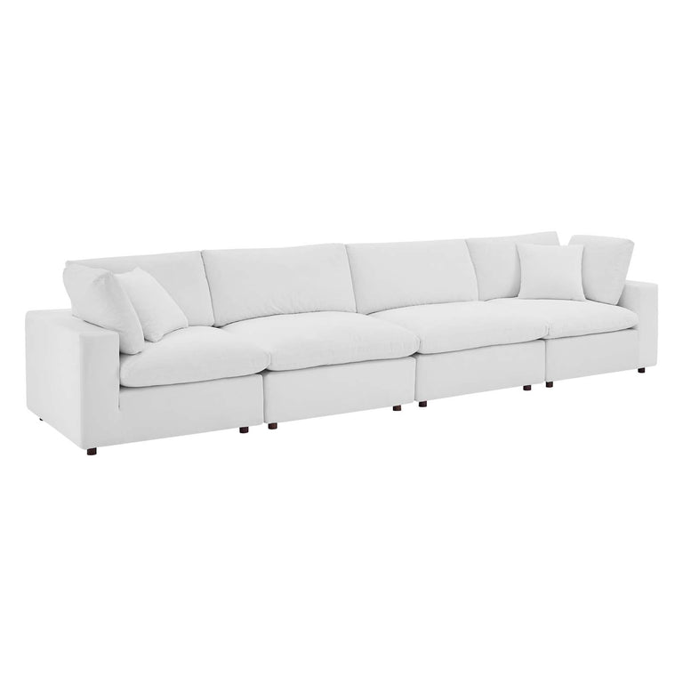 Commix Down Filled Overstuffed Performance Velvet 4-Seater Sofa in White, EEI-4819-WHI