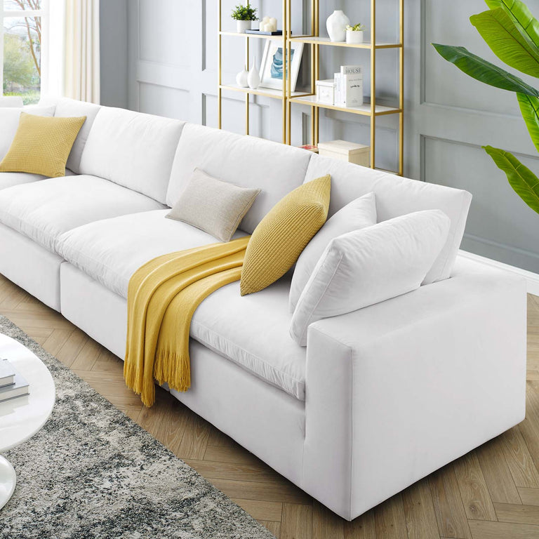 Commix Down Filled Overstuffed Performance Velvet 4-Seater Sofa in White, EEI-4819-WHI