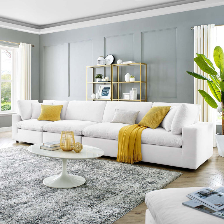 Commix Down Filled Overstuffed Performance Velvet 4-Seater Sofa in White, EEI-4819-WHI