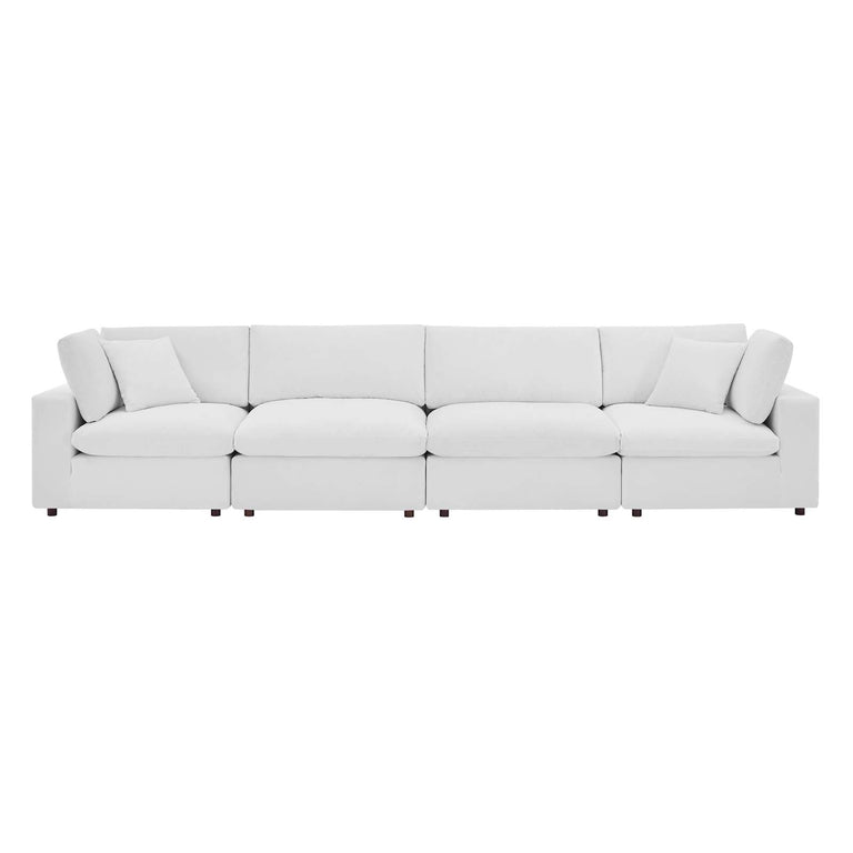 Commix Down Filled Overstuffed Performance Velvet 4-Seater Sofa in White, EEI-4819-WHI