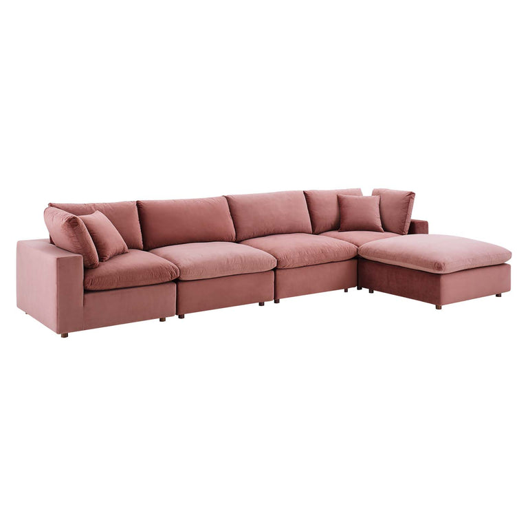 Commix Down Filled Overstuffed Performance Velvet 5-Piece Sectional Sofa in Dusty Rose, EEI-4820-DUS
