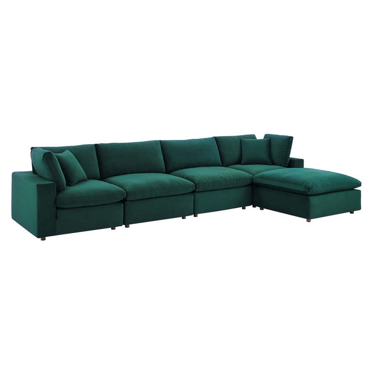 Commix Down Filled Overstuffed Performance Velvet 5-Piece Sectional Sofa in Green, EEI-4820-GRN
