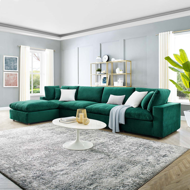 Commix Down Filled Overstuffed Performance Velvet 5-Piece Sectional Sofa in Green, EEI-4820-GRN